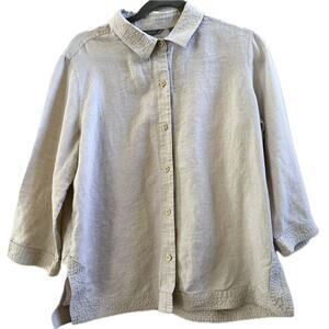 Liz Claiborne Linen Button Up Shirt Beige Oversized L